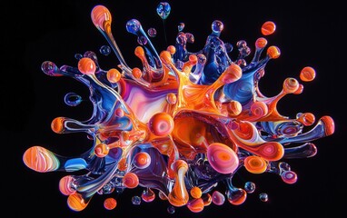 Fototapeta premium Multiple colorful paint droplets colliding in mid-air, forming a mesmerizing explosion of hues