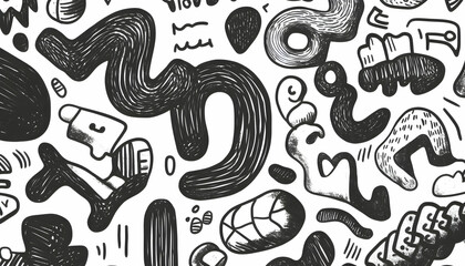 Abstract Doodle Pattern Background Design, Black White Sketch, Graphic Illustration, Website Template.