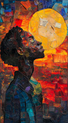 A woman is looking up at the sun