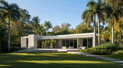 Modern House Surrounded by Tropical Landscape and Lush Greenery