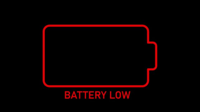Low Battery Power Indicator Animation on Black Background Energy Warning and Device Status Design.