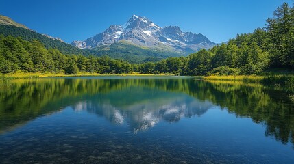 Fototapeta premium Majestic Mountain Reflected in Calm Alpine Lake