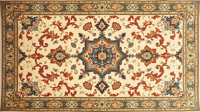 Intricate Persian Carpet Texture with Vibrant Colors and Detailed Patterns.