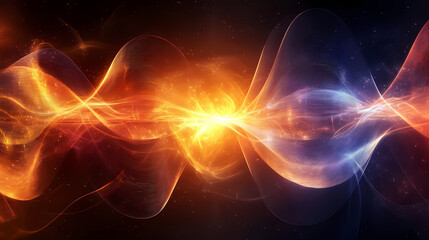 Mesmerizing energy wave pattern in warm and cool tones illustrating cosmic forces. Oscillation. Illustration