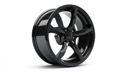 Obraz premium Sleek Black Alloy Wheel on White Background for Automotive Design