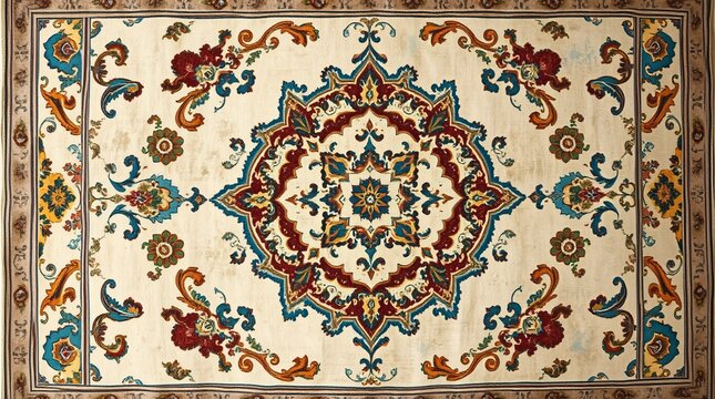 Intricate Persian Carpet Texture with Vibrant Colors and Detailed Patterns
