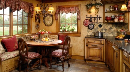 Cozy Rustic Kitchen with Wooden Furniture and Natural Light
