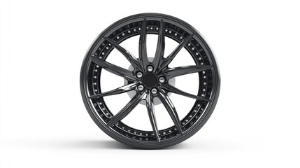 Obraz premium Black Alloy Wheel Design with Spokes and Glossy Finish