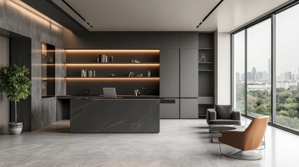 Modern Stylish Office Interior with Large Windows and Minimalist Decor