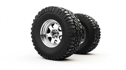 Realistic Chunky Tire Design with Chrome Rim for Vehicles