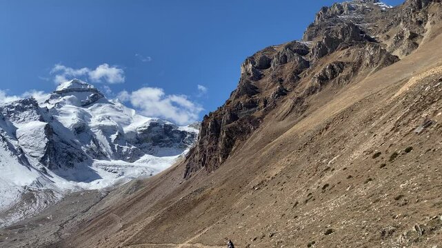 Pilgrims travel on horse back to Gauri Kund at base of Adi Kailash, uttarakhand. Adi Kailash is the second most important peak of Panch Kailash group