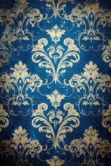 Blue Vintage Floral Damask Background with Ornate Details and Antique Flourishes