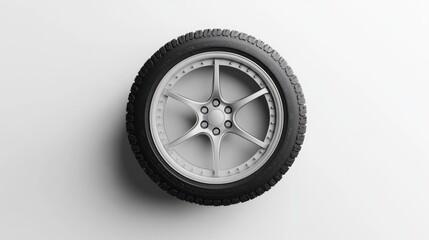 Stylish Car Tire with Alloy Rim on Clean Background
