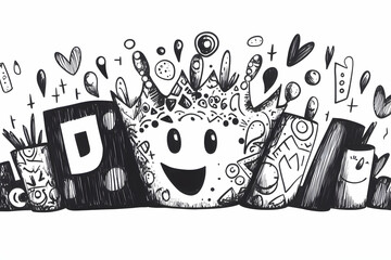 Doodle crown birthday celebration design, white background, graphic design element.