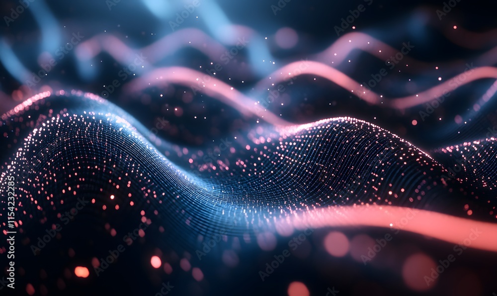 Poster a digital wave made up of particles and grid lines
