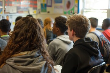 Obraz premium Inspirational Talk on Drug Awareness in a Classroom Setting with Attentive Students