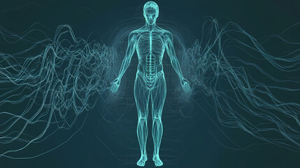 Human energy field: electromagnetic field surrounding the human body, depicting its role in health, vitality, and the interaction between physical and energetic dimensions. Oscillation. Illustration