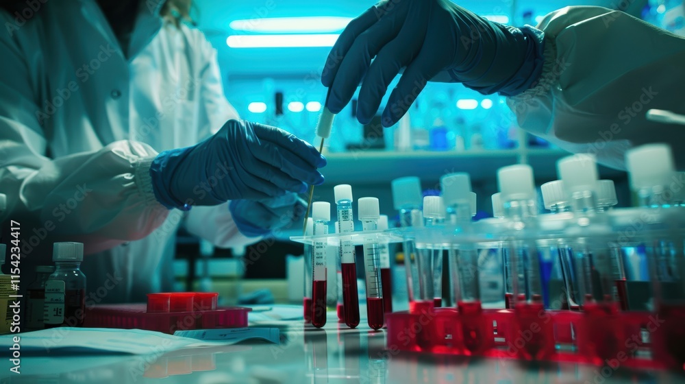 Poster forensic scientist collecting dna samples in lab setting for crime investigation analysis