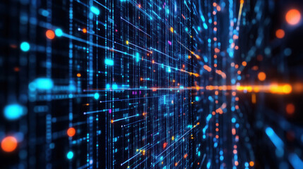 Fototapeta premium Futuristic Digital Background Featuring Glowing Data Streams, Circuit Patterns, and Vibrant Gradients, Perfect for Illustrating Neural Networks, AI Development, Data Encryption