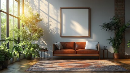 Wall Art Mockup. A blank frame on a wall, ideal for displaying artwork or photography.