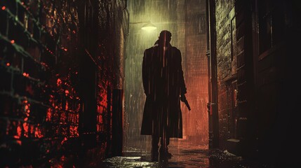 Mysterious Crime Thriller Book Cover with Shadowy Figure in Dark Alley
