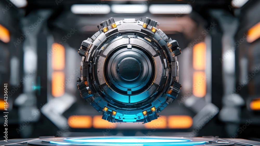 Poster 3d holographic model of a fusion reactor in a floating design.