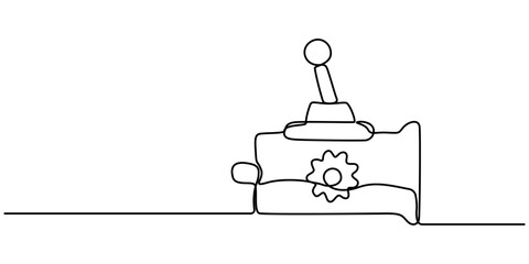 gearbox icon continuous one line drawing, Automatic transmission gear selector in modern offroad car, Concept showing the design process of a complex gearbox using a technical pro vector illustration.