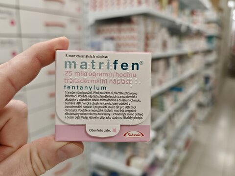 Prague,Czech Republic-October 9 2024: Matrifen by TAKEDA contains FENTANYL, a transdermal patch used to manage severe chronic pain, particularly in cancer patients.	
