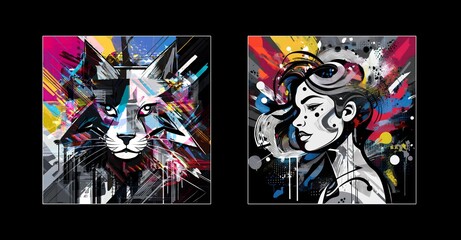 Wandkunst Pop-Art Abstrakt mit Menschen und Tieren