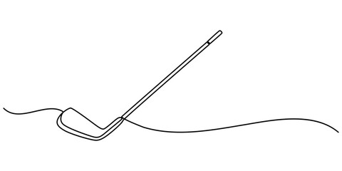 Golf stick line continuous drawing vector. One line Golf stick icon vector background. Golf club icon. Continuous outline of a Golf club, Golf putter continuous one line drawing, Golf line icon. 