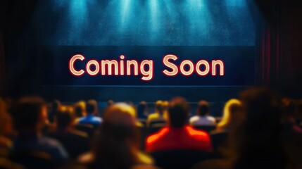 Modern Cinema Experience with Dramatic 'Coming Soon' Display for Movie Enthusiasts