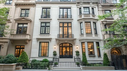 Obraz premium Elegant urban townhouse with classic architecture and large windows