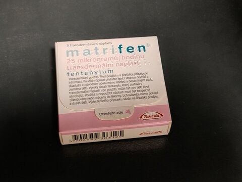Prague,Czech Republic-October 9 2024: Matrifen by TAKEDA contains FENTANYL, a transdermal patch used to manage severe chronic pain, particularly in cancer patients.	
