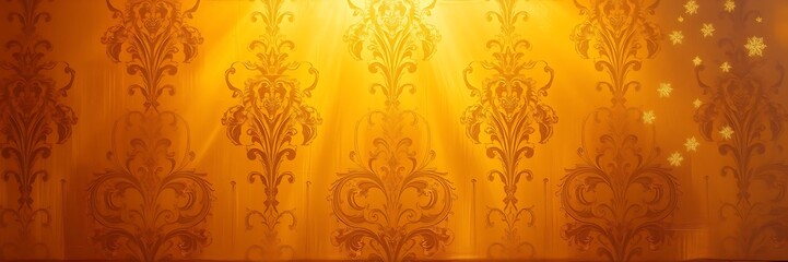 Elegant wallpaper pattern illuminated by warm golden light creating a luxurious ambiance