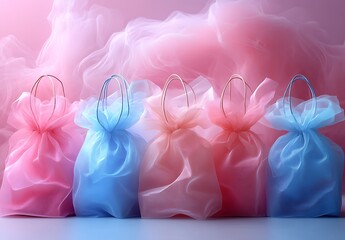Group of Bags with Pink and Blue Fabric


