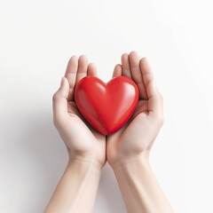 Obraz premium 3d rendering hands holding red heart concept health care love organ Giving love to your family white background, banner