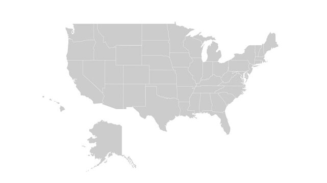 United States map animation. Animation of connecting all states country into a whole USA map with borders in the background with an alpha channel. Motion design.