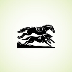 Horse and Dog running side by side, vector silhouette