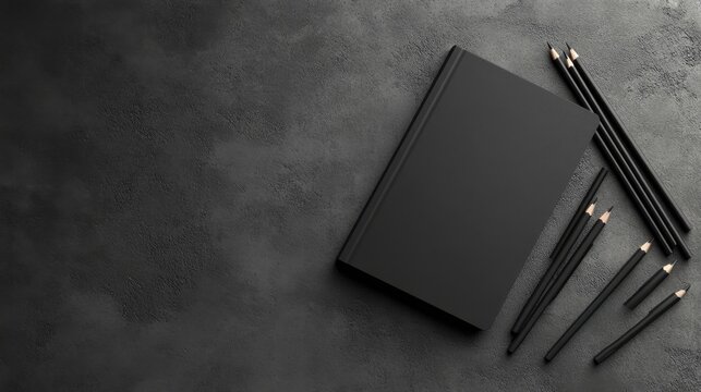 Black Notebook and Pencils on Dark Surface for Creative Projects