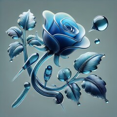 Glass blowing effect on a blue rose. The transparency and fluidity of glass conveys the essence of the object in artistic form.