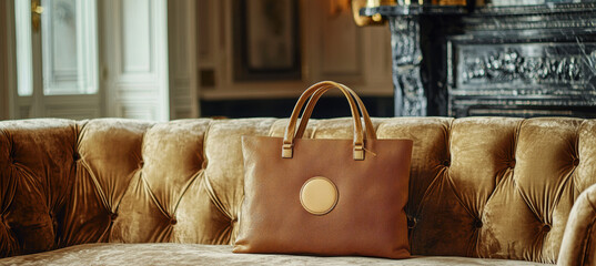 Elegant Gold Monogram Tote Bag in Upscale Boutique with Velvet and Marble Decor