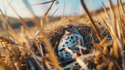 Obraz premium Quail camouflaged in nest.