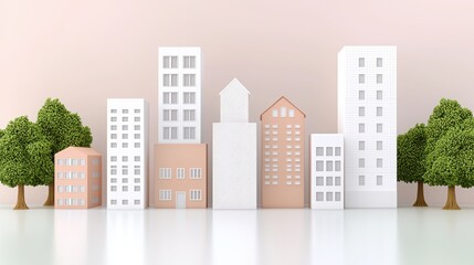 Fototapeta premium A serene skyline with modern buildings and greenery, symbolizing urban growth and harmony in architecture.