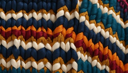Detailed view of bold stitched wool patterns with contrasting hues