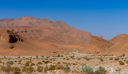 Dry wadi (river) of the Moroccan countryside near the Atlas Mountains
