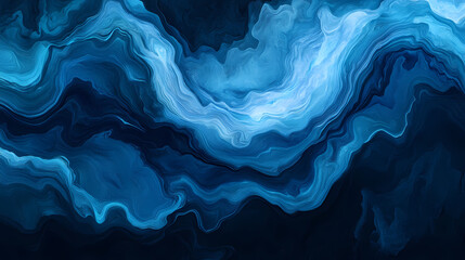 Obraz premium Abstract representation of blue waves flowing against a dark background. Oscillation. Illustration
