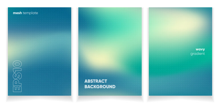 Abstract wavy blue liquid background card set with gradient mesh. Blurred fluid colorful background. Modern design template for web covers, ad banners, posters, brochures etc.