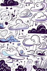 Whimsical Cloud Doodle Pattern, Design Elements, White Background,  Graphic Design, Website, App.