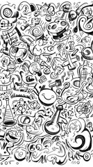 Whimsical Doodle Art Background, abstract design, black and white, for website or print.