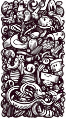 Whimsical Doodle Art Background Design, Black and White, Abstract, Illustration, Website, Pattern.